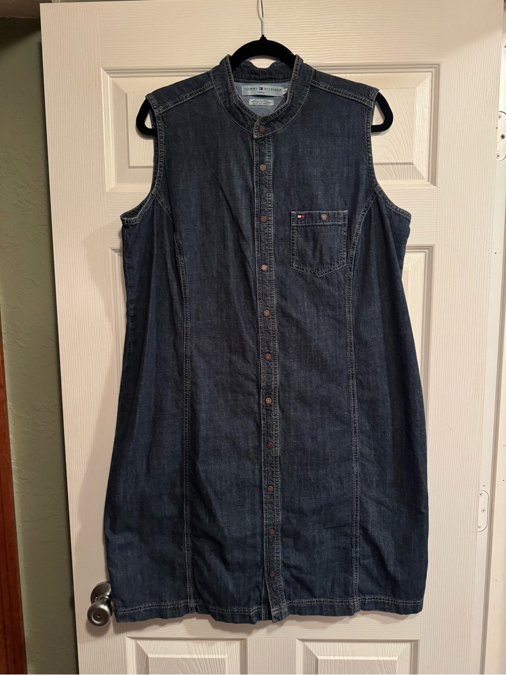 Tommy Hilfiger Sz 18 Dark Blue Denim Midi Dress w/ snap front